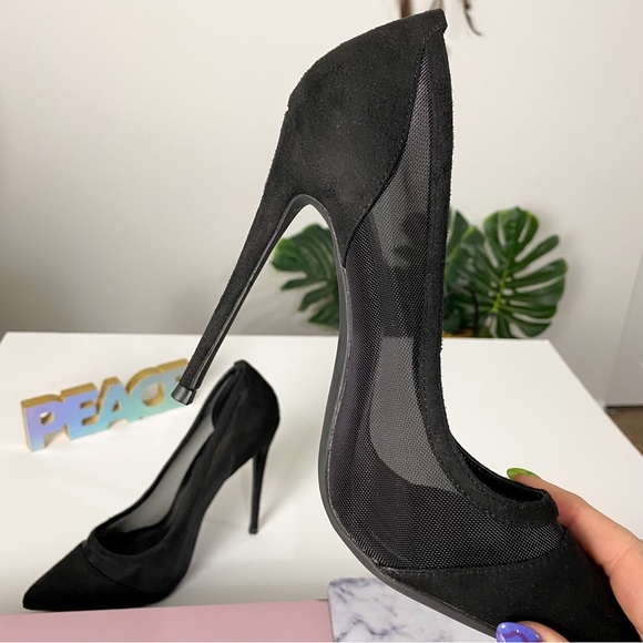 Boutique Mesh & Faux Suede Black Stiletto Heels Size 7 - Picture 7 of 7